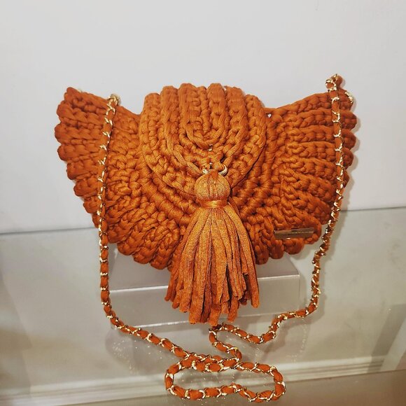Handmade crotchet crossbody burnt orange handbag - Picture 1 of 1